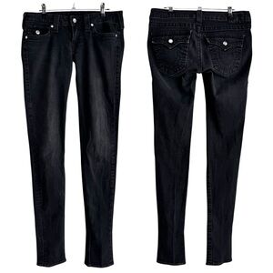 True Religion Y2K Skinny Jeans Rhinestone Sz 29/35 Black Low Rise Stretch USA